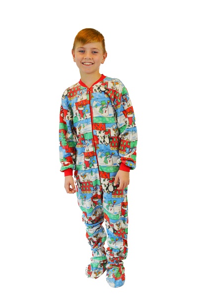 Boys & Girls Christmas Print Fleece Kids Onesie Footie Pajamas ...